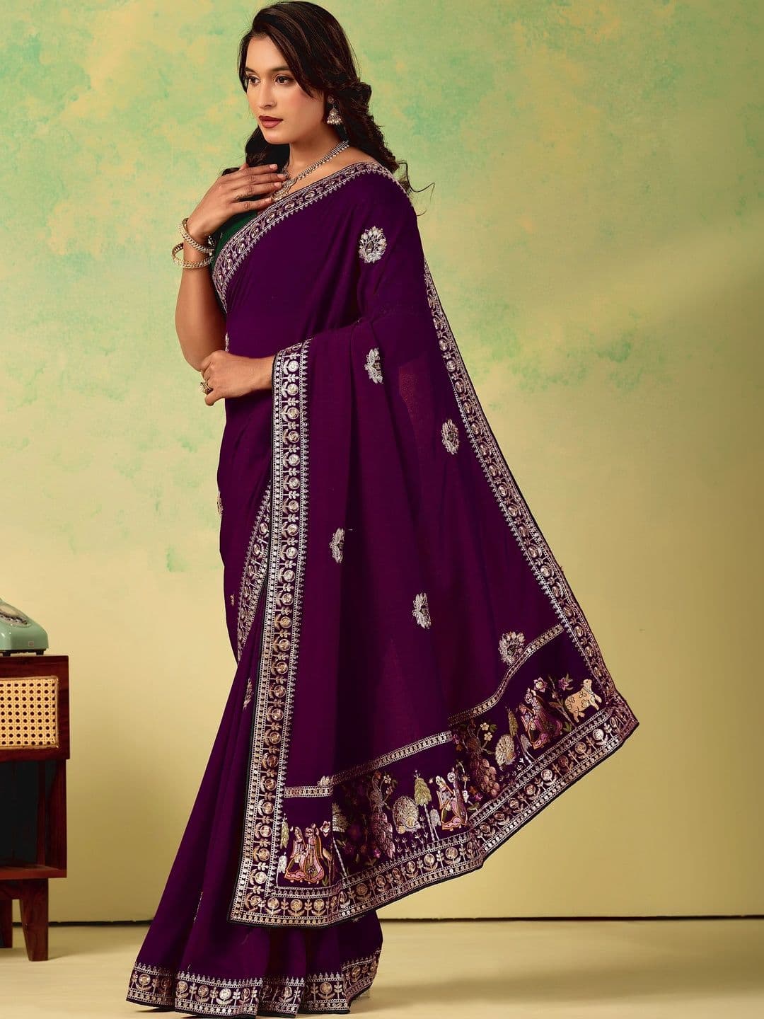 KALINI Women Embroidered Silk Blend Heavy Work Saree thumbnail 3