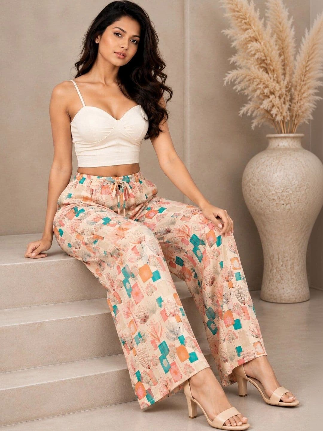 VSP CREATION Women Printed Chambray Palazzos thumbnail 4