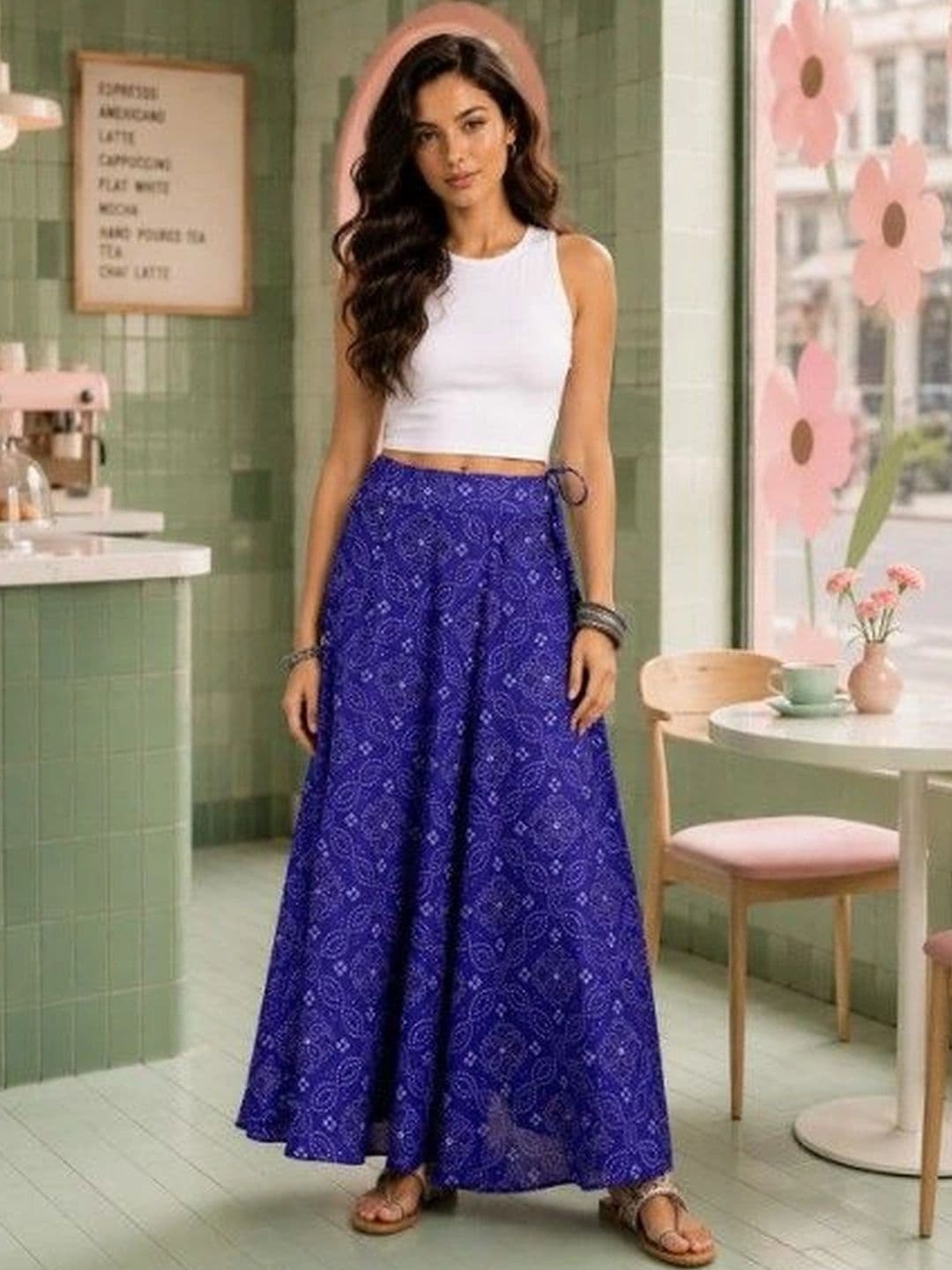 Deewa Women Georgette Geometric Maxi Flared Skirt thumbnail 3
