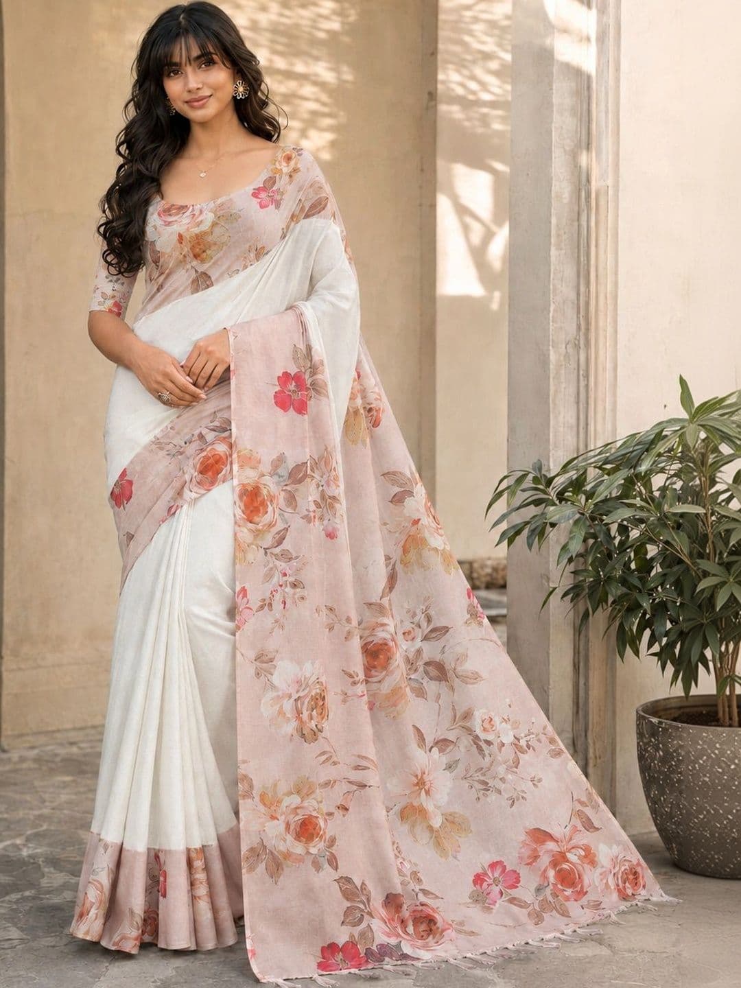 Durga Textile Floral Silk Blend Saree - view 1