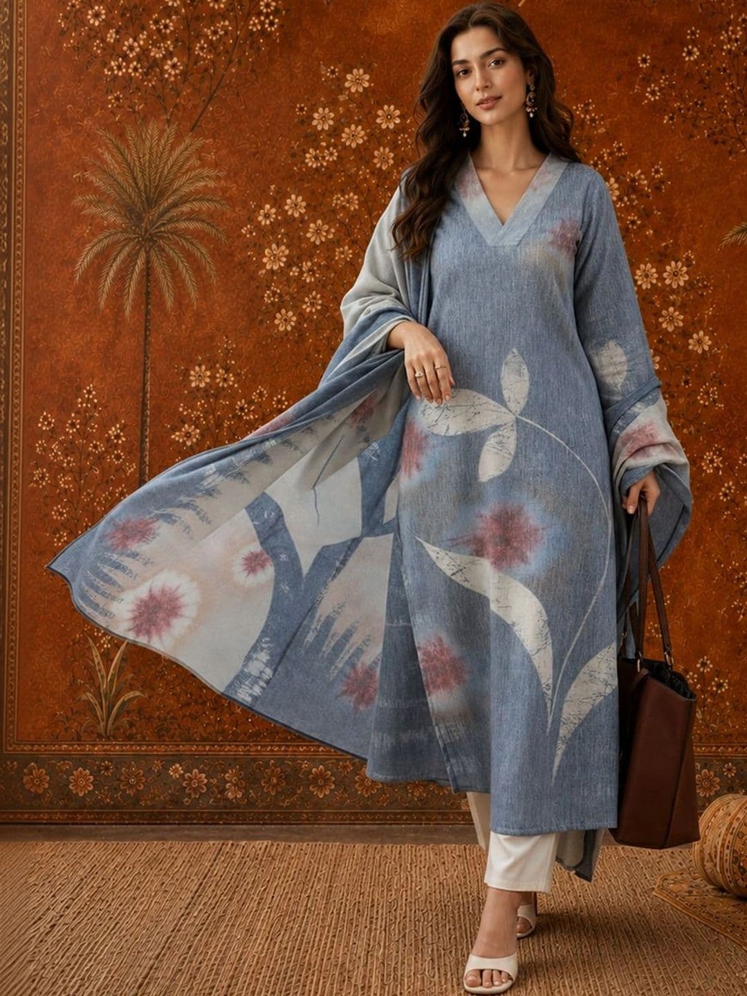 Sangria Women Floral Printed Regular Kurta with Palazzos & With Dupatta thumbnail 4