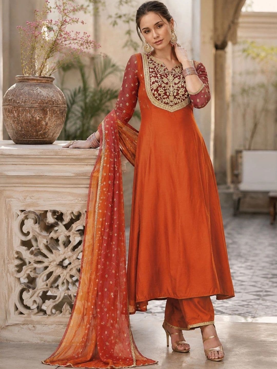 KALINI Women Ethnic Motifs Embroidered Regular Kurta with Trousers & With Dupatta thumbnail 7