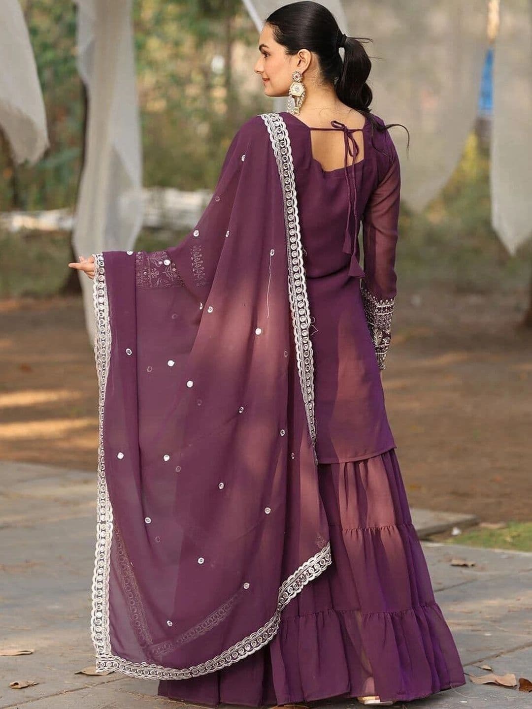 ANVERI TEXTILES Women Ethnic Motifs Embroidered Regular Kurta with Sharara & With Dupatta thumbnail 4