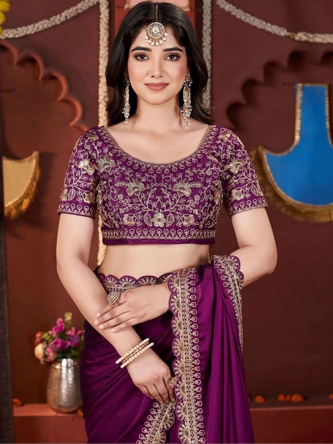 KALINI Embroidered Silk Blend Heavy Work Saree thumbnail 4