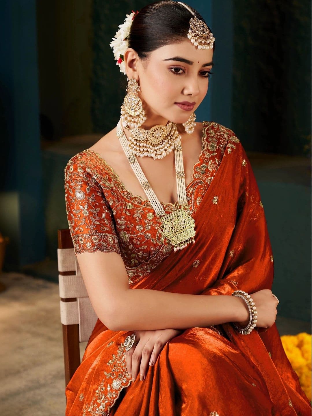 KALINI Embroidered Silk Blend Heavy Work Saree thumbnail 5