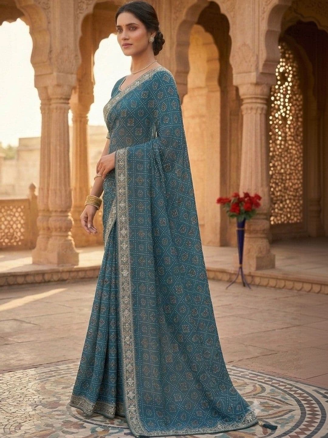 SmileyFashion Bandhani Embroidered Art Silk Designer Bandhani Saree thumbnail 4