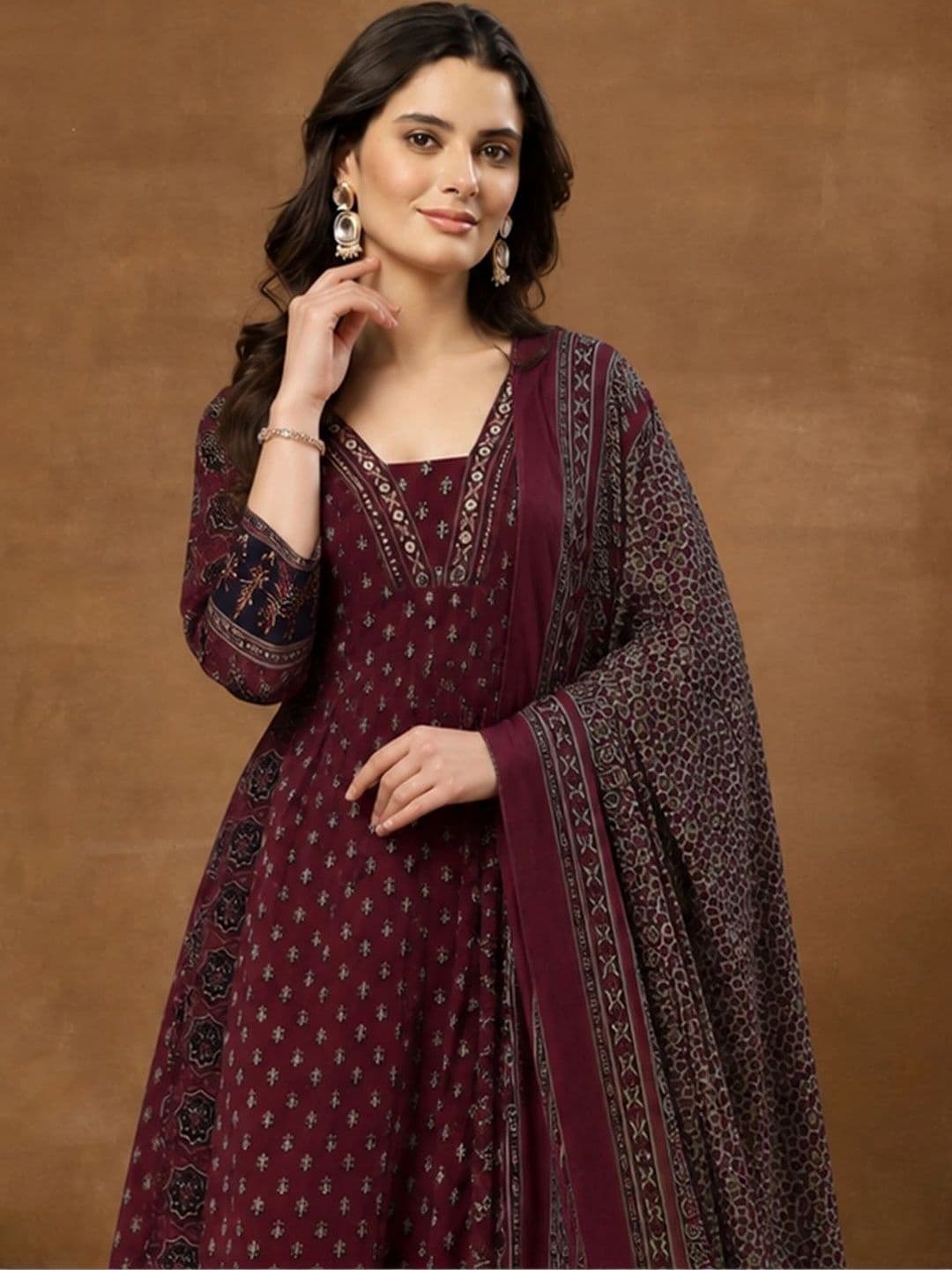 Sangria Women Ethnic Motifs Printed Regular Kurta with Trousers & With Dupatta thumbnail 3
