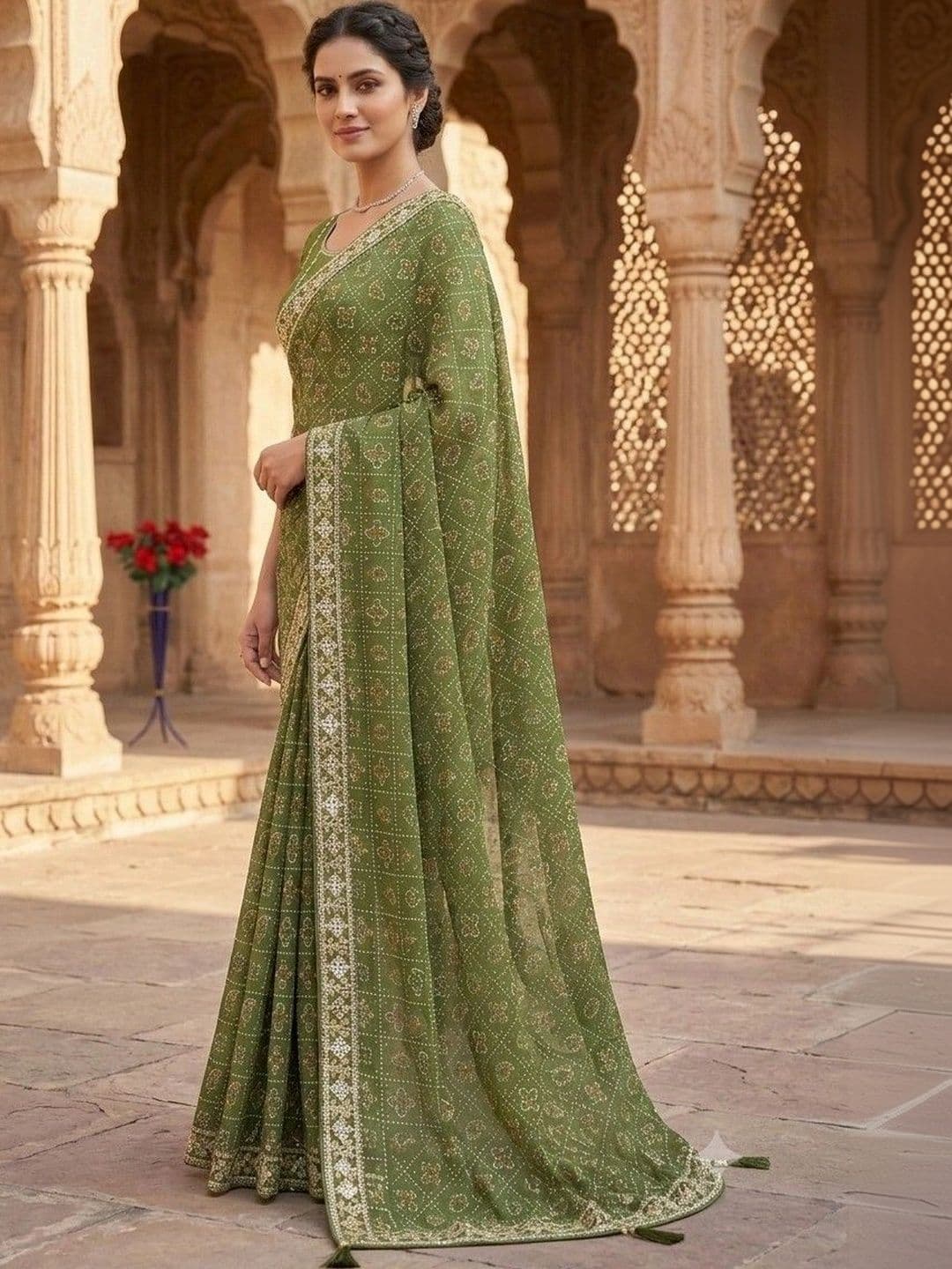 SmileyFashion Bandhani Embroidered Art Silk Designer Bandhani Saree thumbnail 3