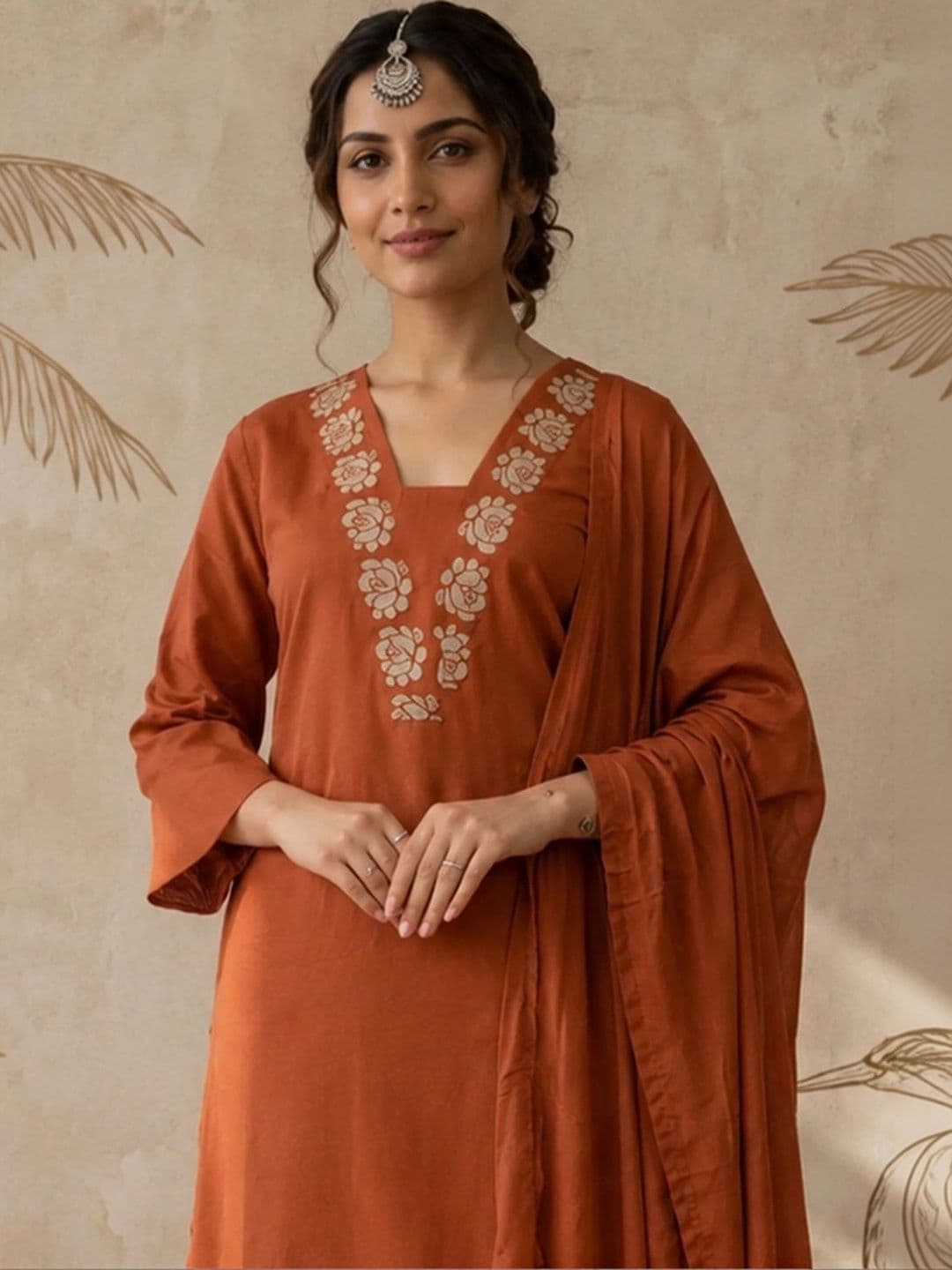 Sangria Women Ethnic Motifs Embroidered Regular Thread Work Kurta with Palazzos & With Dupatta thumbnail 4