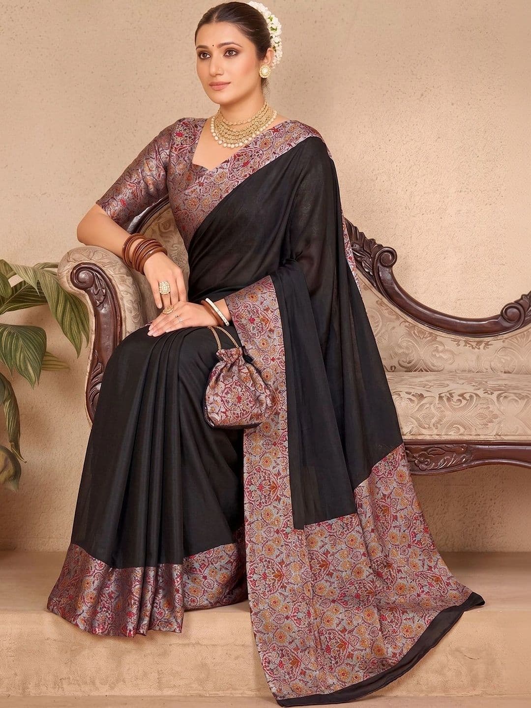 Vipul Woven Design Zari Pure Chiffon Designer Saree thumbnail 4