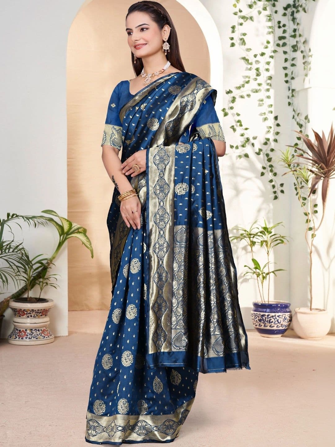 revika Woven Design Zari Art Silk Designer Kanjeevaram Saree thumbnail 4