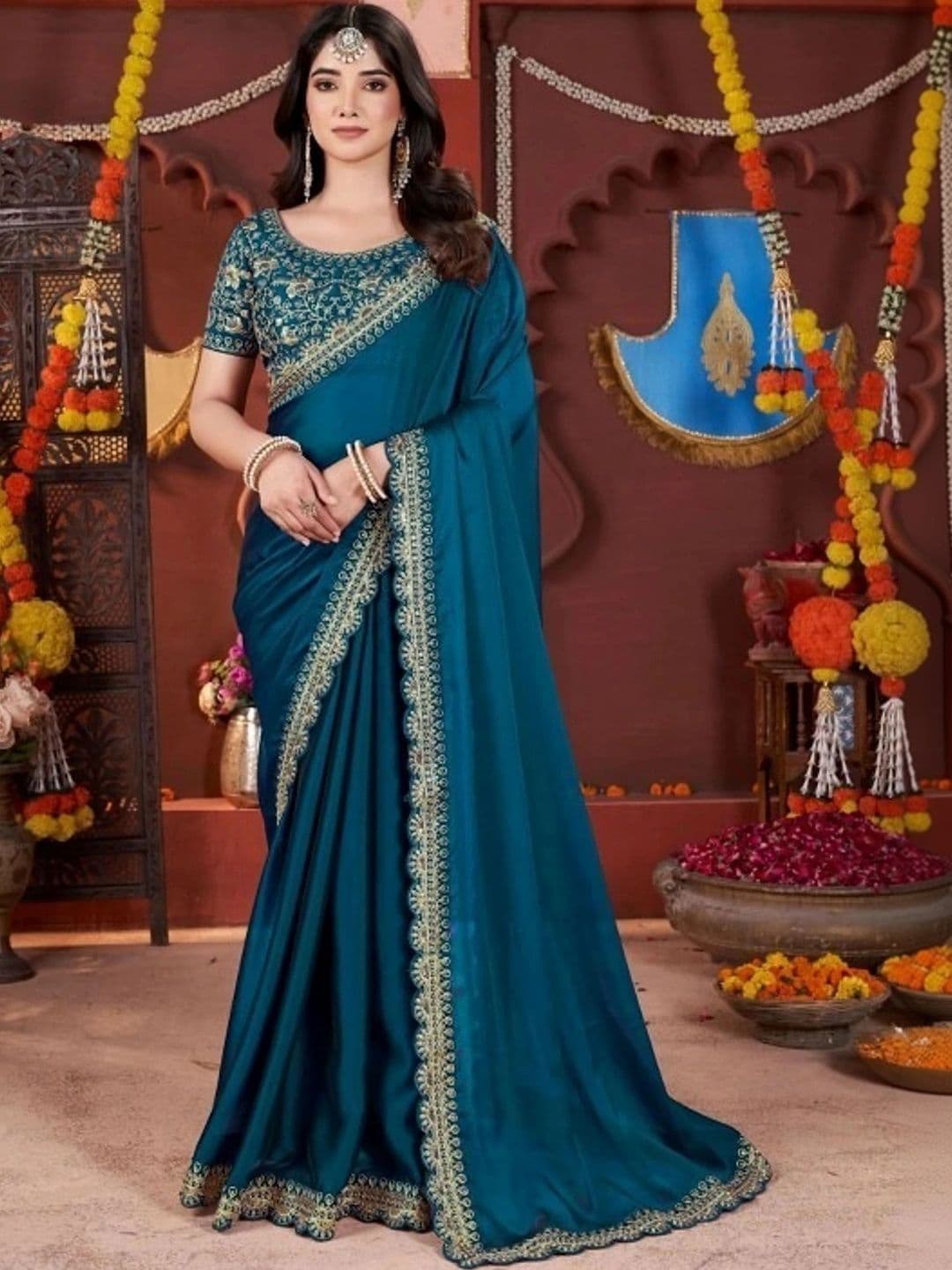 KALINI Embroidered Silk Blend Heavy Work Saree thumbnail 4
