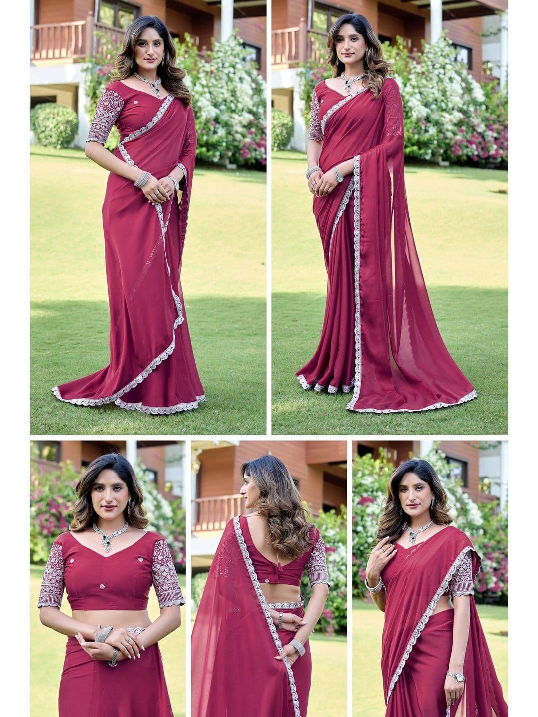 K 5 Fashion Ethnic Motifs Embroidered Pure Georgette Fusion Ikat Saree thumbnail 5