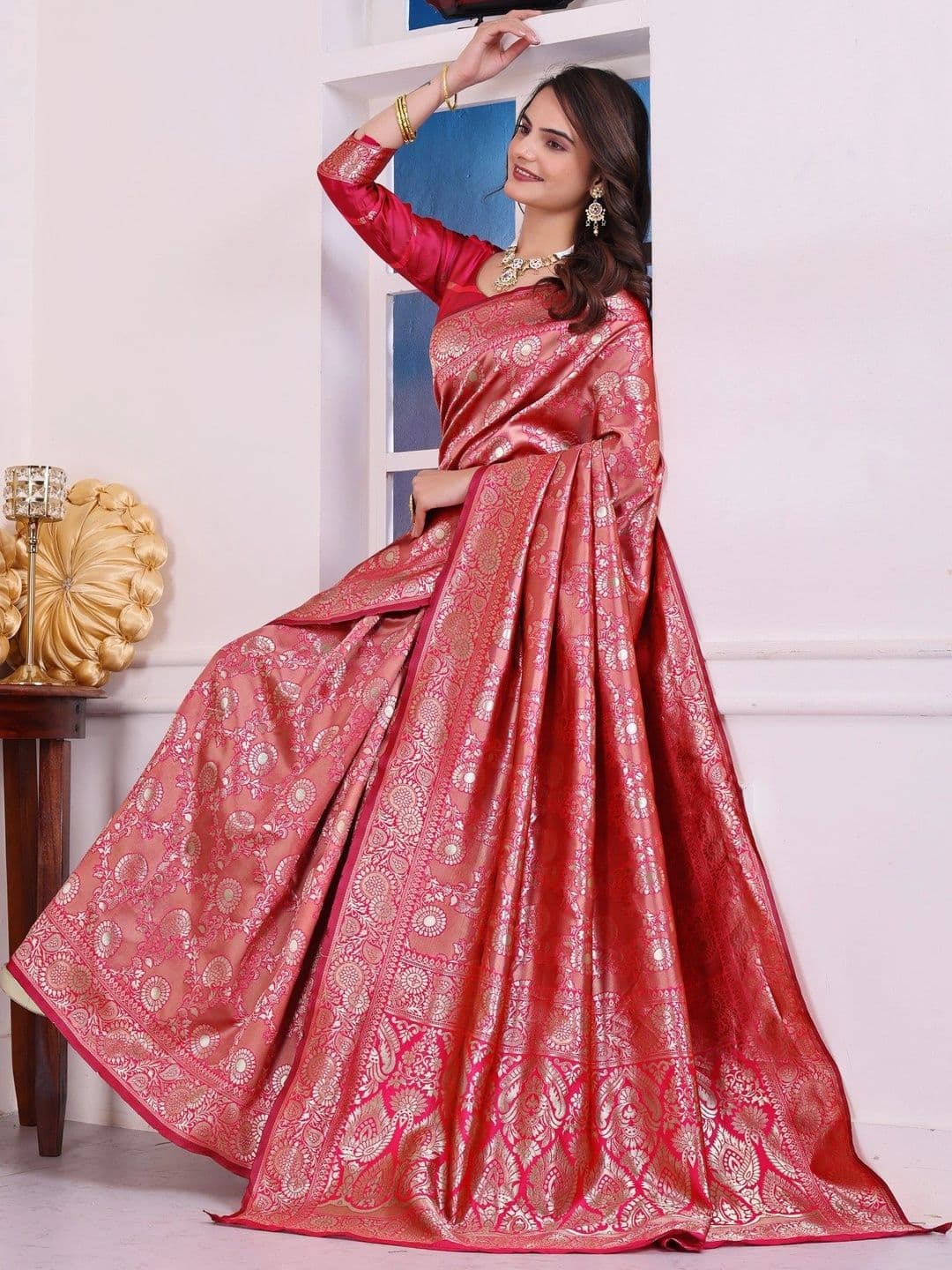 revika Woven Design Zari Art Silk Designer Kanjeevaram Saree thumbnail 5