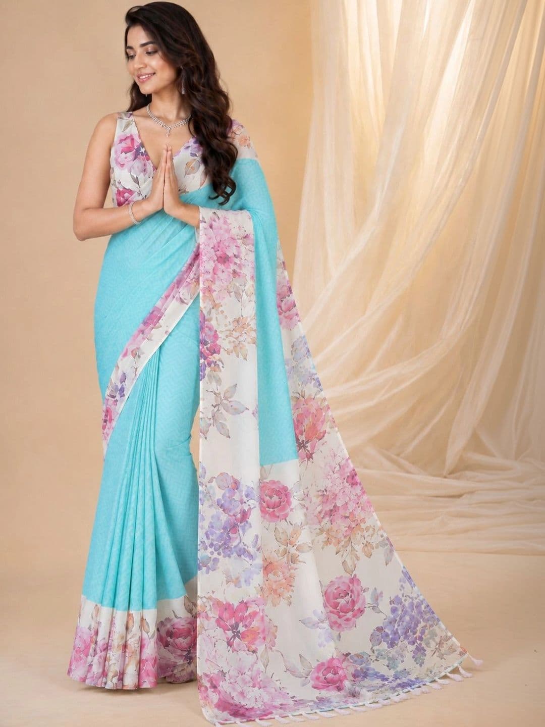 Durga Textile Women Floral Silk Blend Saree thumbnail 4