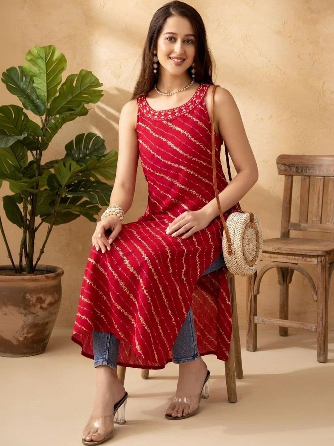 Sangria Women Leheriya Printed Sequinned Kurta thumbnail 4