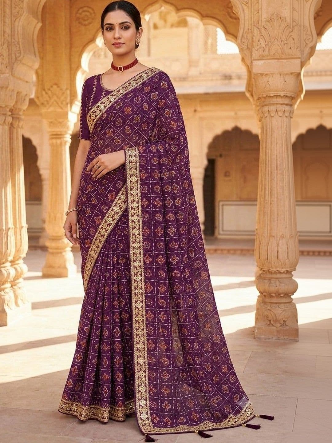 SmileyFashion Bandhani Embroidered Art Silk Designer Bandhani Saree thumbnail 4