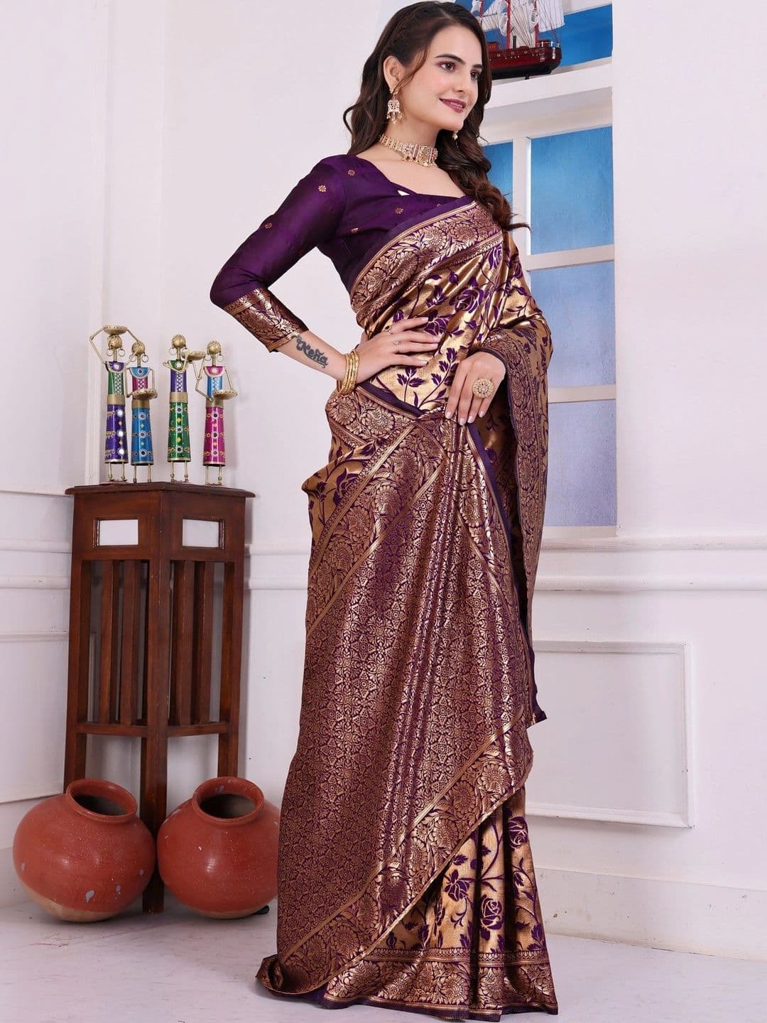 revika Woven Design Zari Art Silk Designer Kanjeevaram Saree thumbnail 2