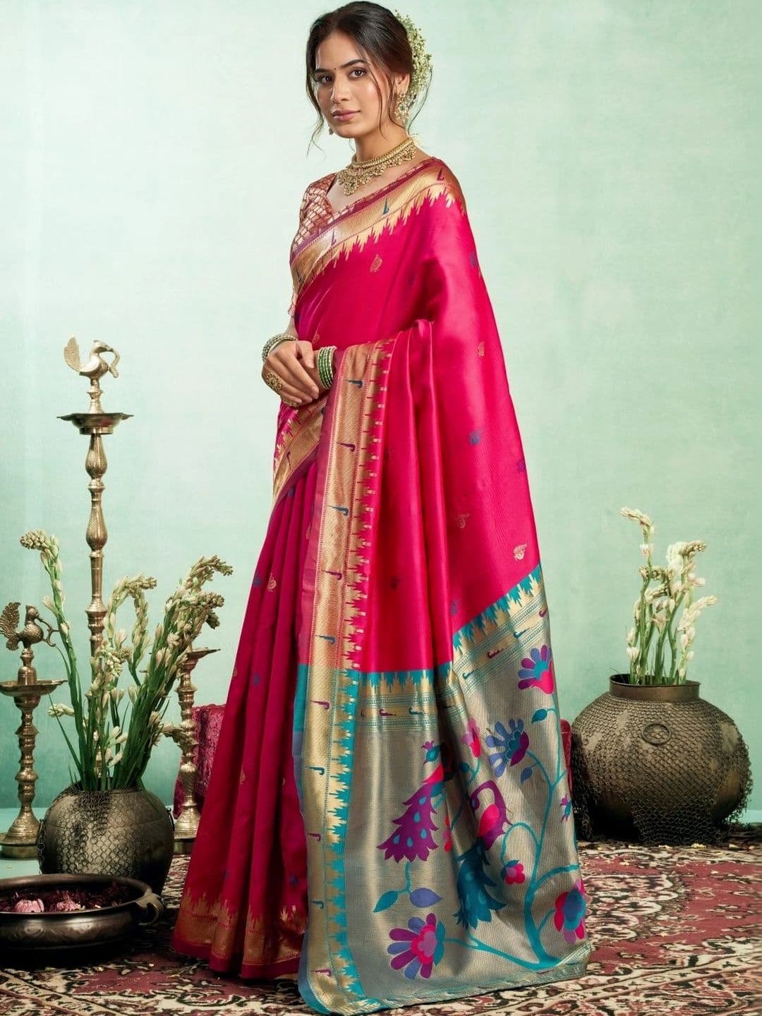 BORAD FASHION Woven Design Zari Silk Blend Designer Paithani Saree thumbnail 5