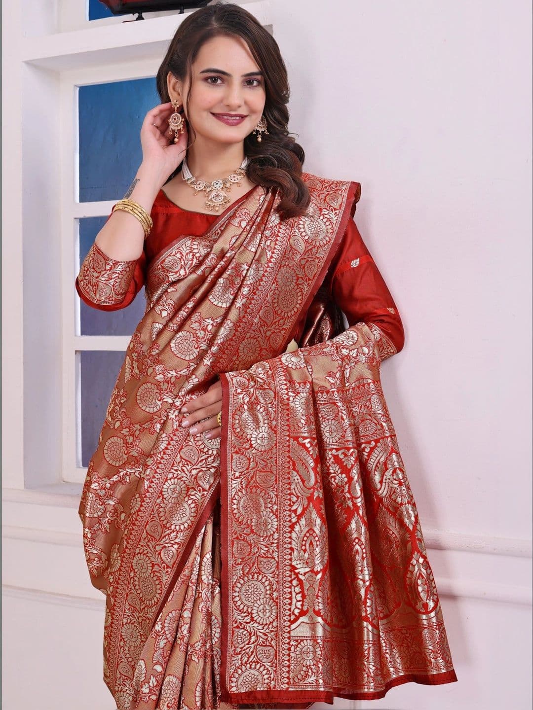 revika Woven Design Zari Art Silk Designer Kanjeevaram Saree thumbnail 4