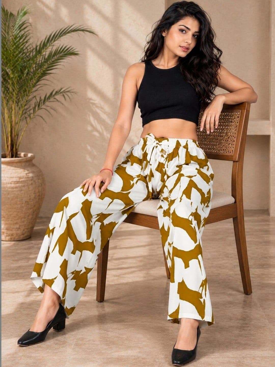 VSP CREATION Women Printed Chambray Palazzos thumbnail 2