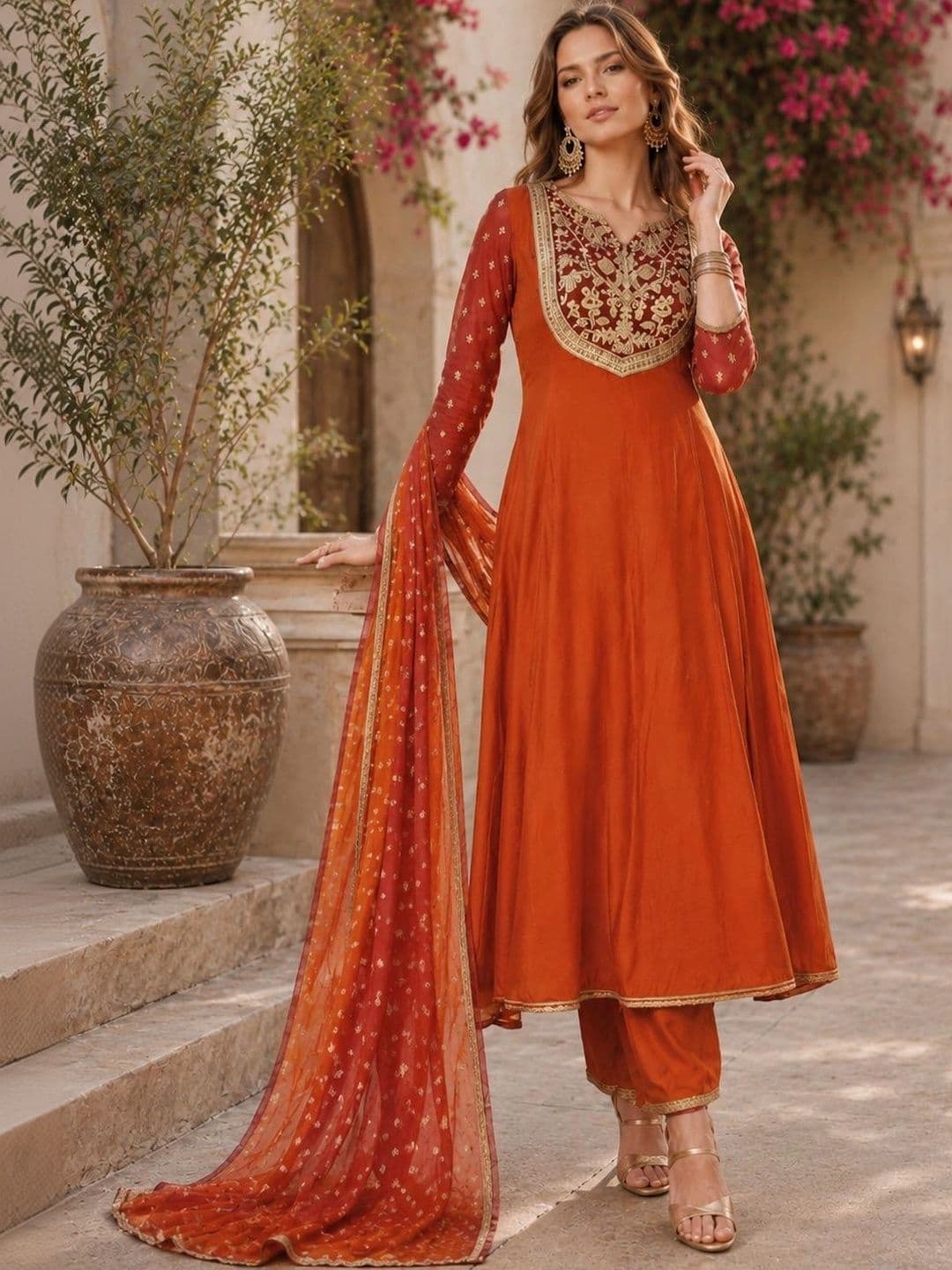 KALINI Women Ethnic Motifs Embroidered Regular Kurta with Trousers & With Dupatta - view 1