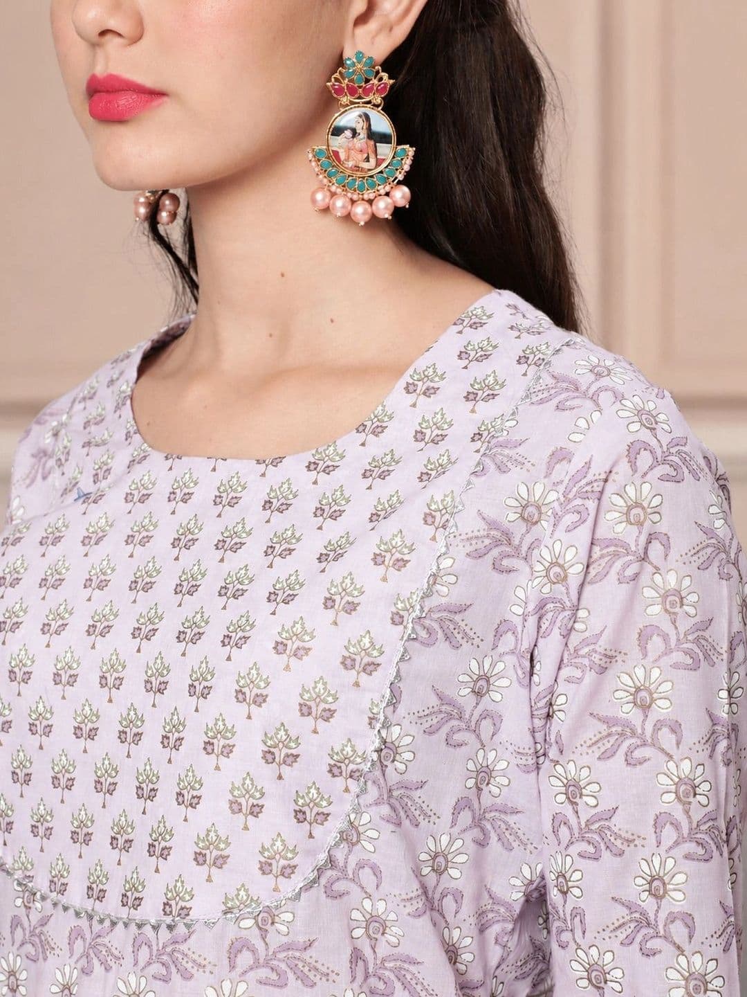 WOMENCLICK Women Ethnic Motifs Printed Regular Pure Cotton Kurta with Trousers & With Dupatta thumbnail 2