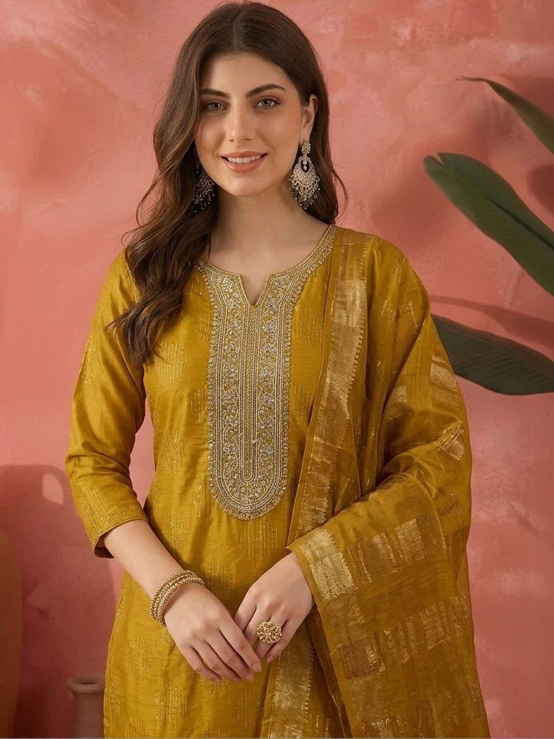 Sangria Women Ethnic Motifs Regular Thread Work Kurta with Trousers & With Dupatta thumbnail 2