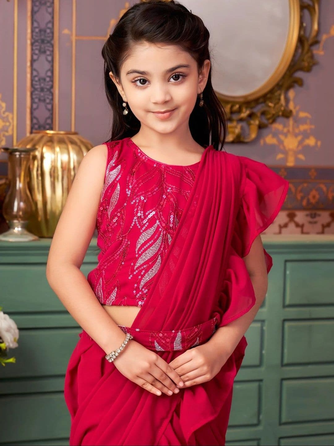 BAESD Girls Embellished Sequinned Ready to Wear Lehenga & Blouse Taping thumbnail 3