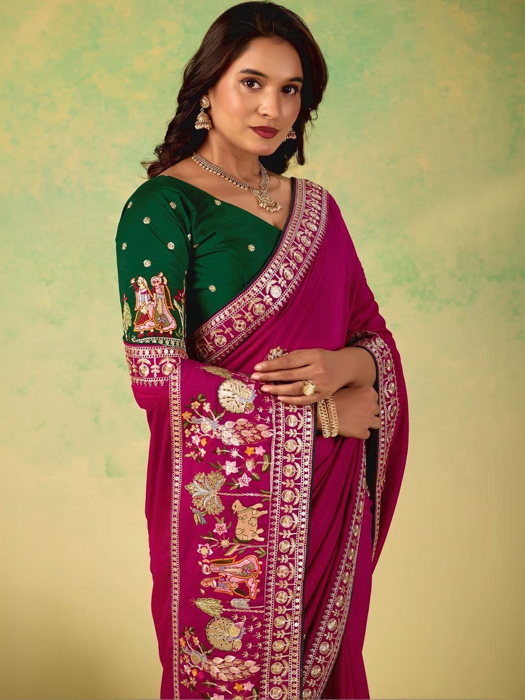 KALINI Embroidered Silk Blend Heavy Work Saree thumbnail 5