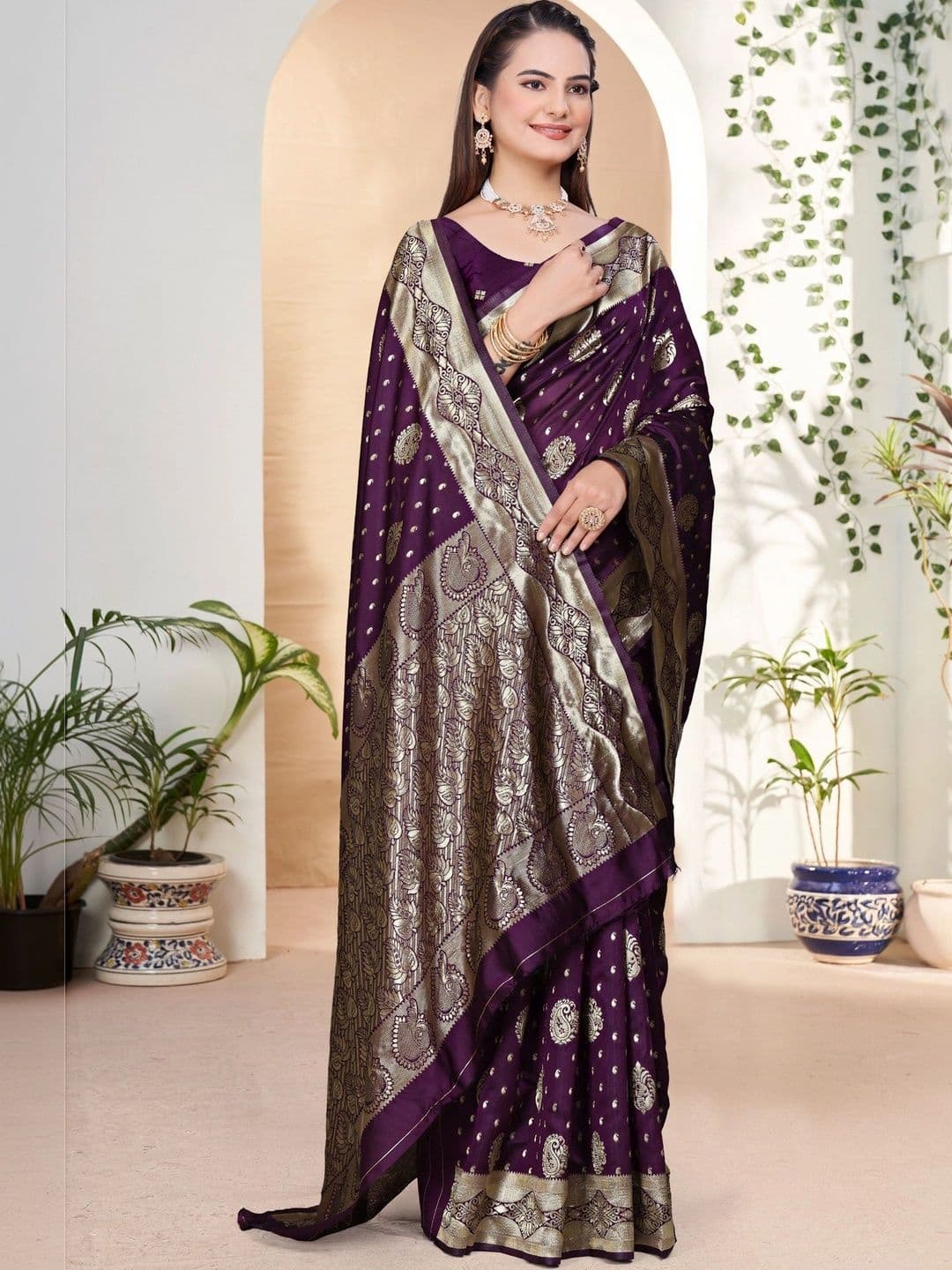 revika Woven Design Zari Art Silk Designer Kanjeevaram Saree thumbnail 5