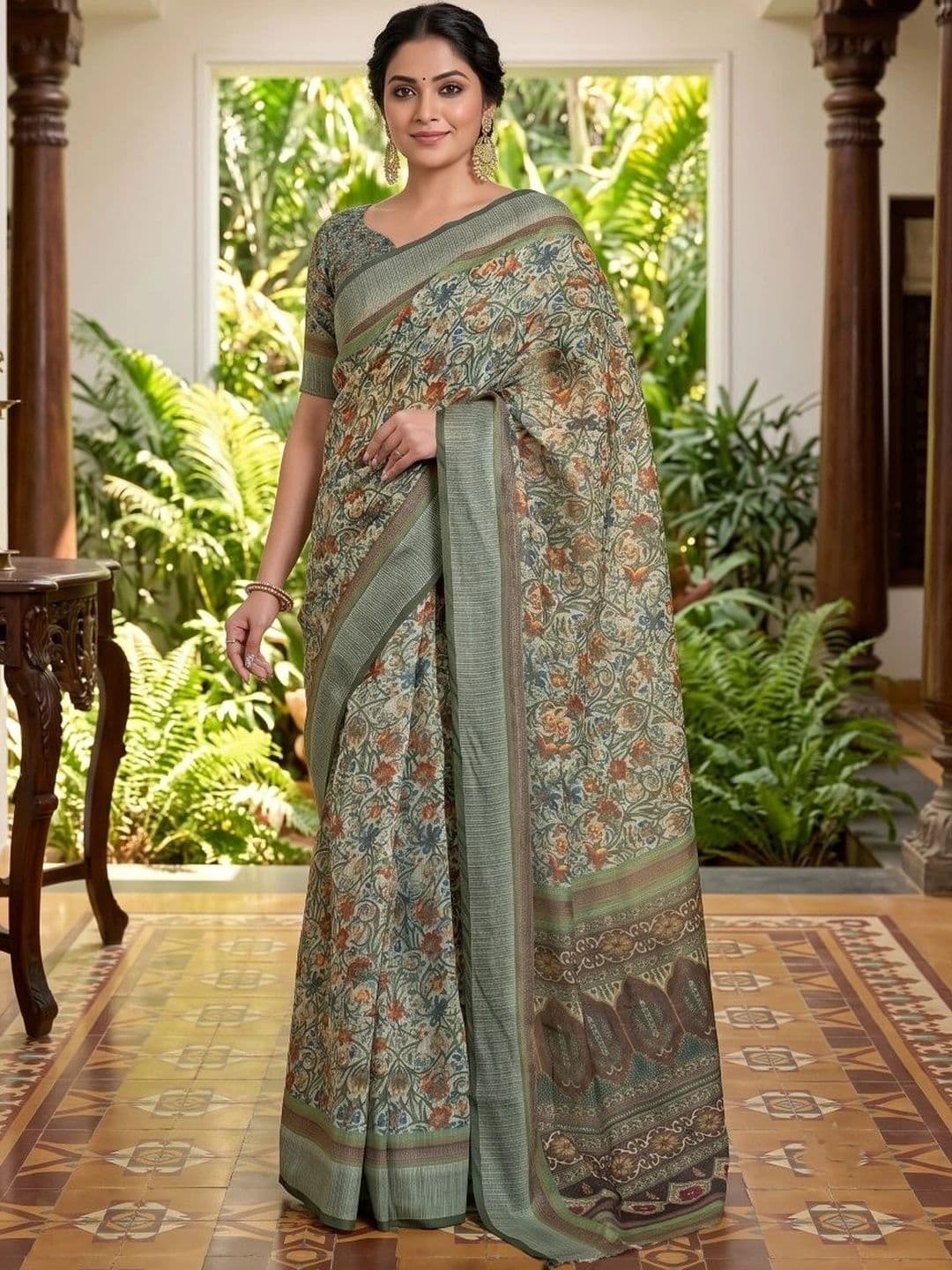 BORAD FASHION Floral Designer Chanderi Saree - view 1