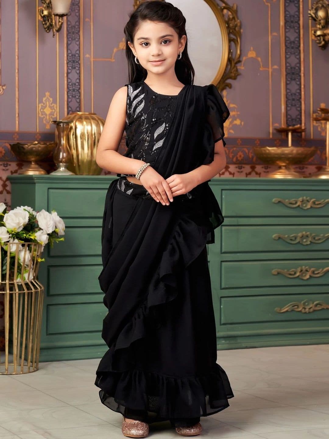 BAESD Girls Embellished Sequinned Ready to Wear Lehenga & Blouse Taping - view 1