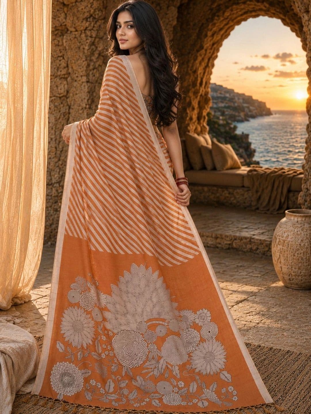 Durga Textile Women Leheriya Silk Blend Leheriya Saree thumbnail 3