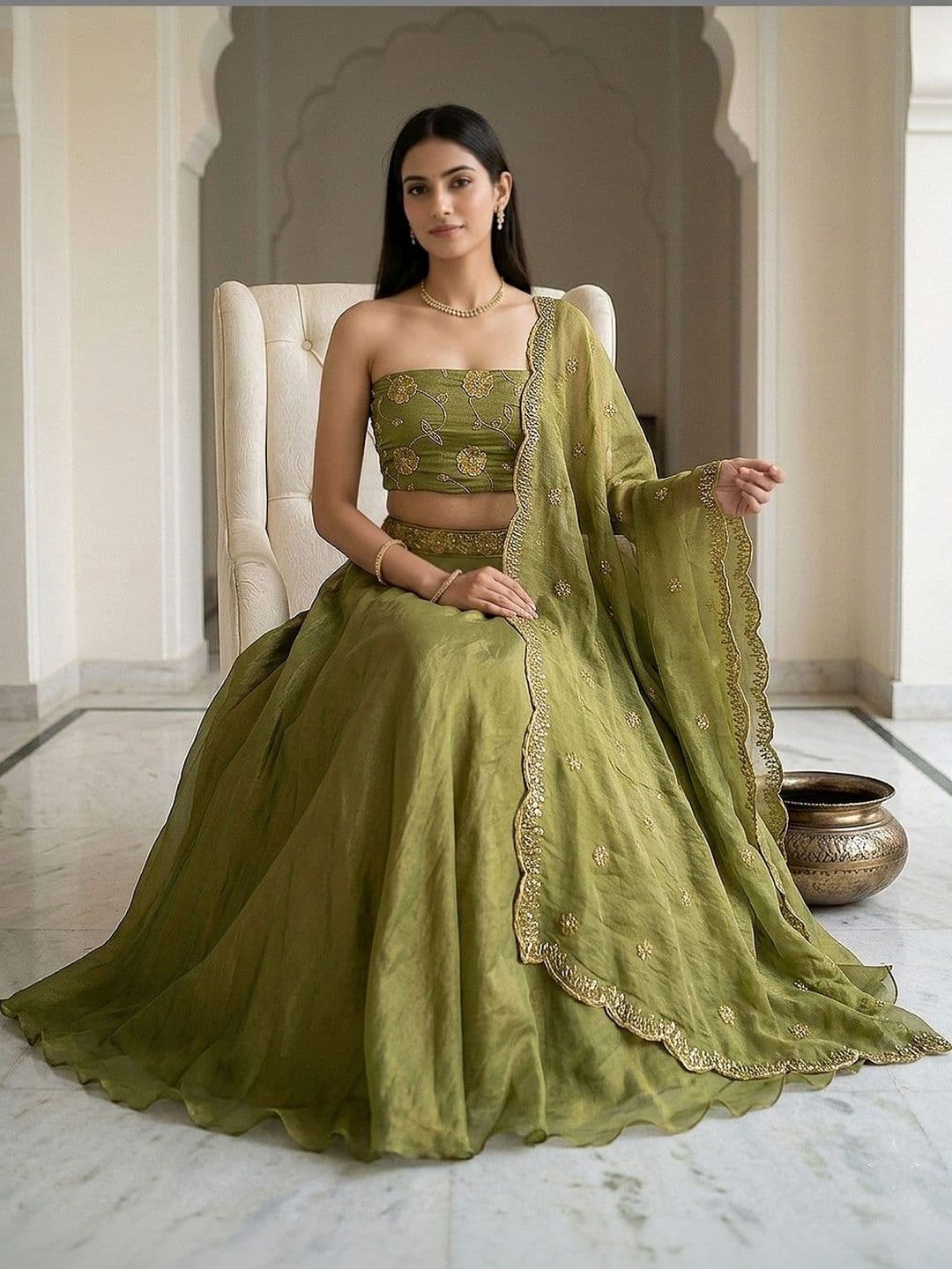 Warthy Ent Embroidered Semi-Stitched Lehenga & Unstitched Blouse With Dupatta thumbnail 3