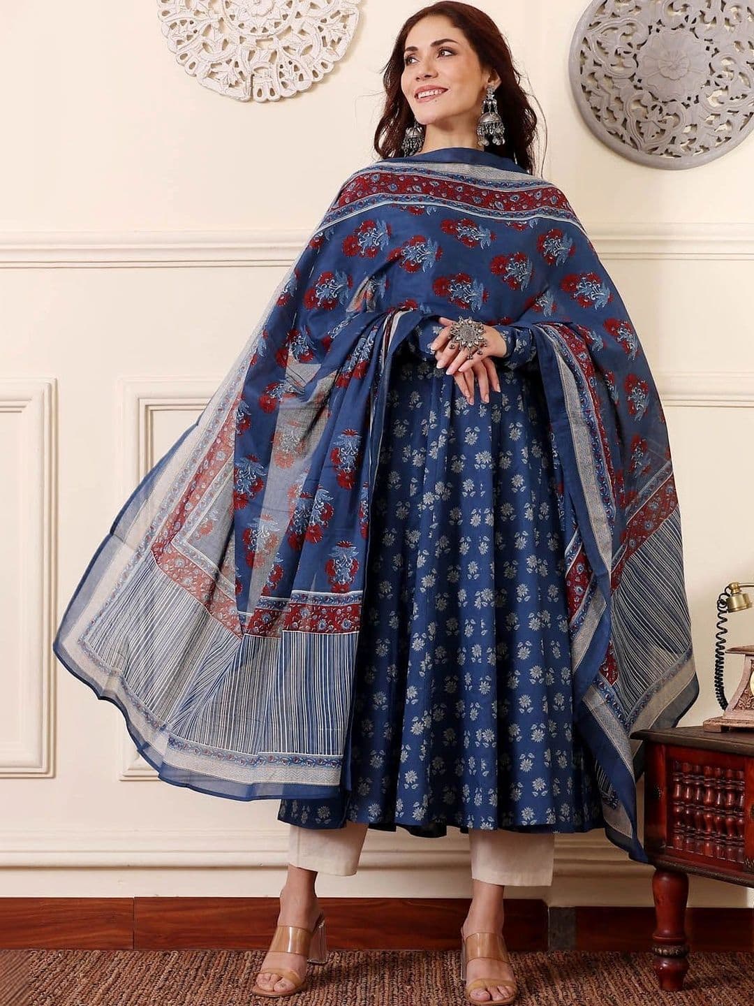Mogra Designs Women Ethnic Motifs Printed Regular Kurta with Trousers & With Dupatta - view 1