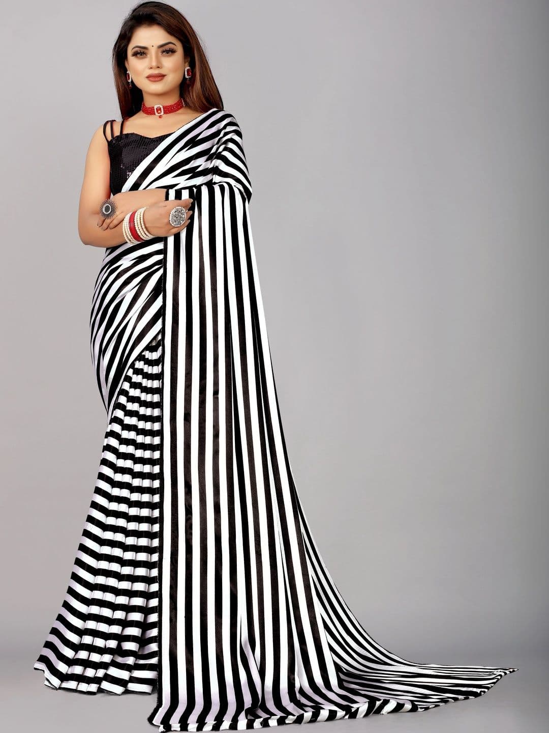 KALINI Striped Silk Blend Heavy Work Saree thumbnail 5