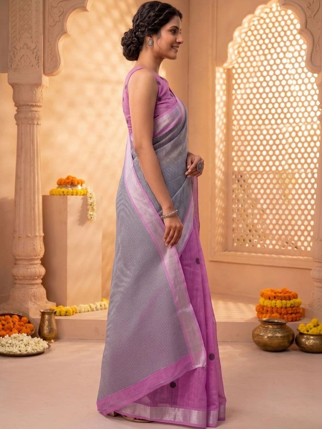 BORAD FASHION Striped Designer Chanderi Saree thumbnail 4