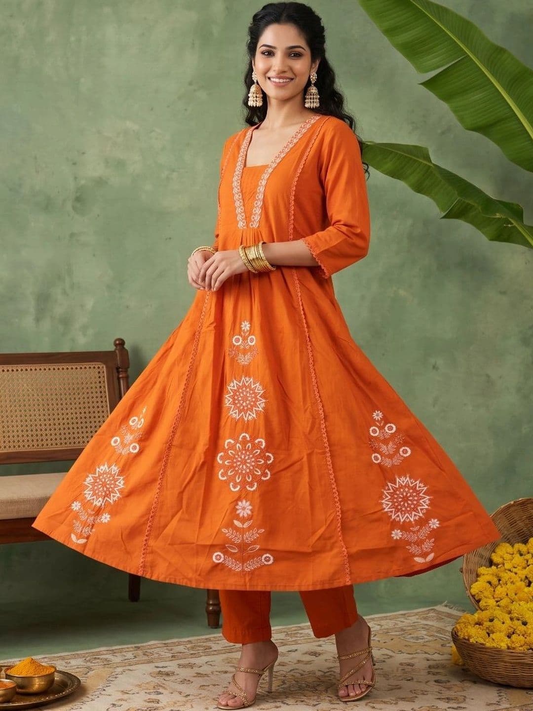 Anouk Women Ethnic Motifs Printed Empire Pure Cotton Kurta with Trousers & With Dupatta thumbnail 7