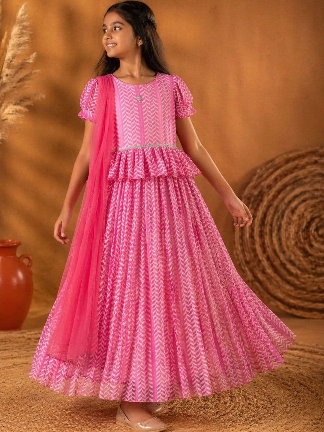 BAESD Girls Printed Beads and Stones Ready to Wear Lehenga & - view 1