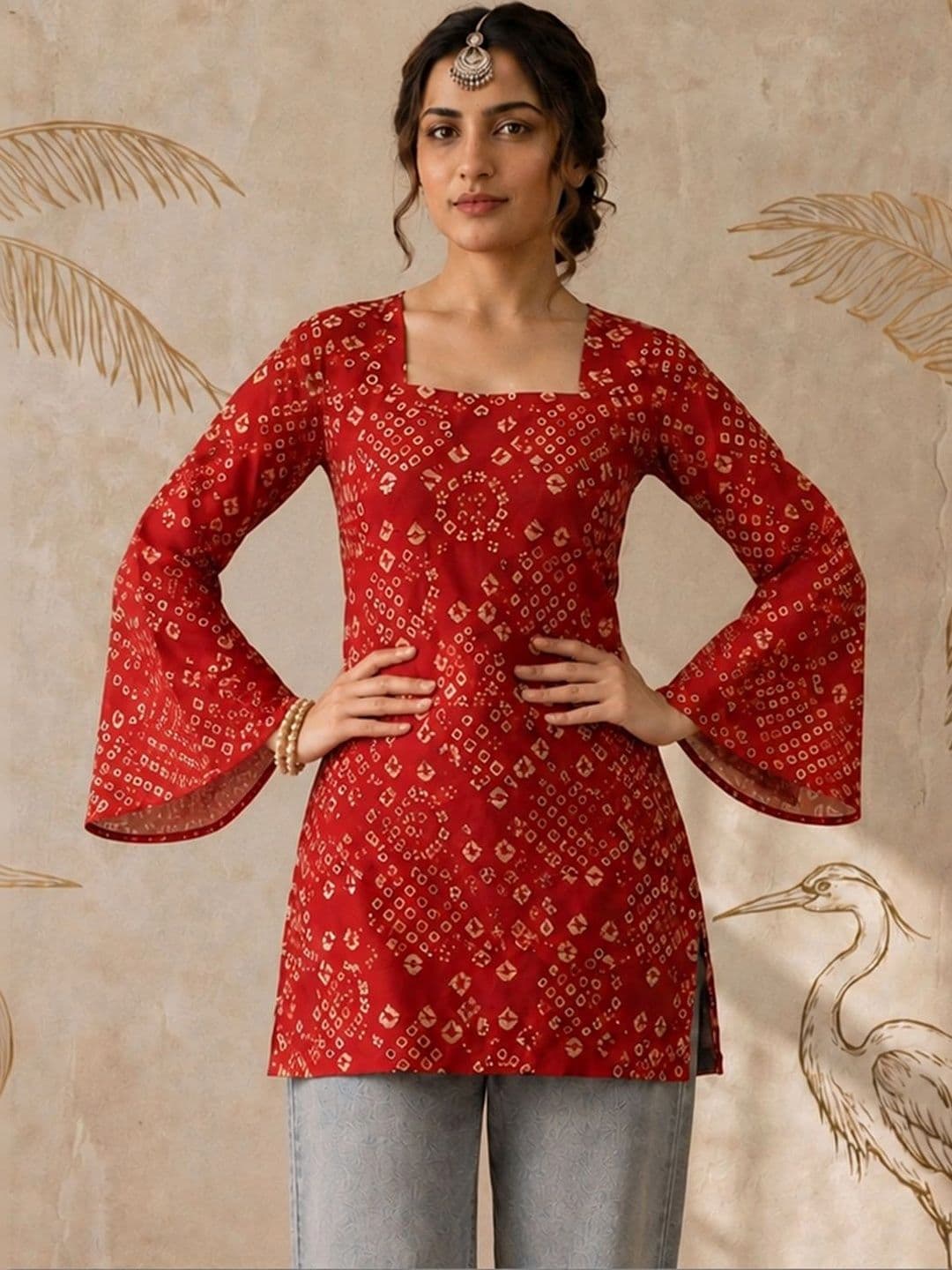Sangria Bandhani Printed Square Neck Kurti thumbnail 3