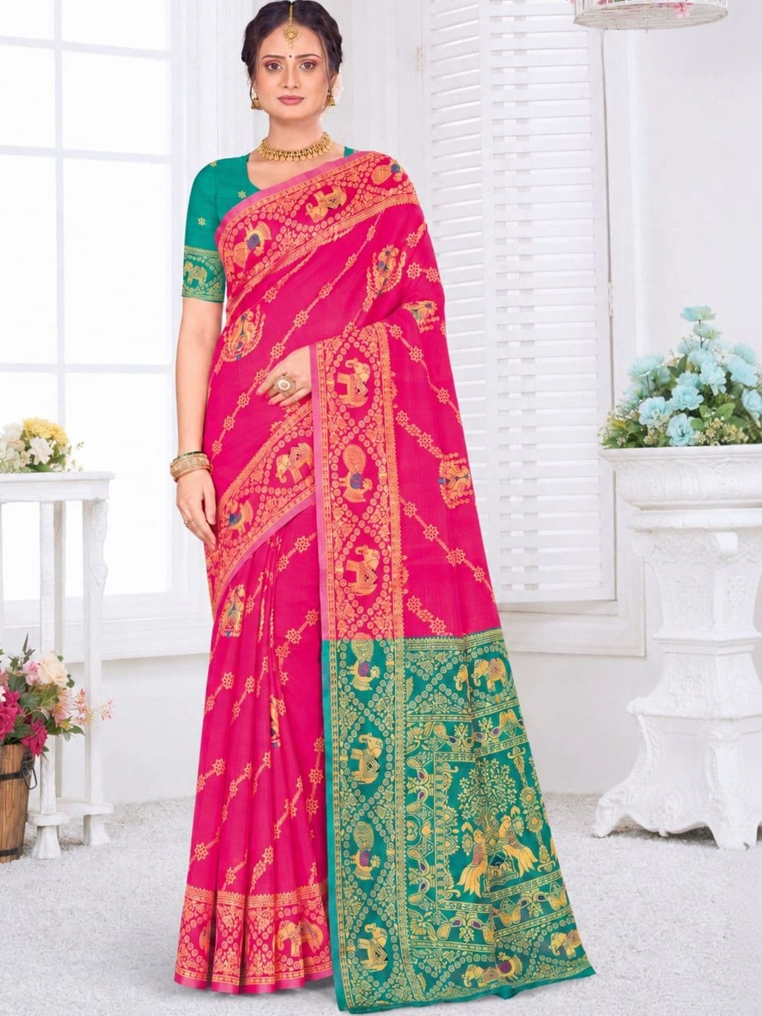 Dimaxi Vastra Woven Design Zari Silk Blend Kota Saree - view 1