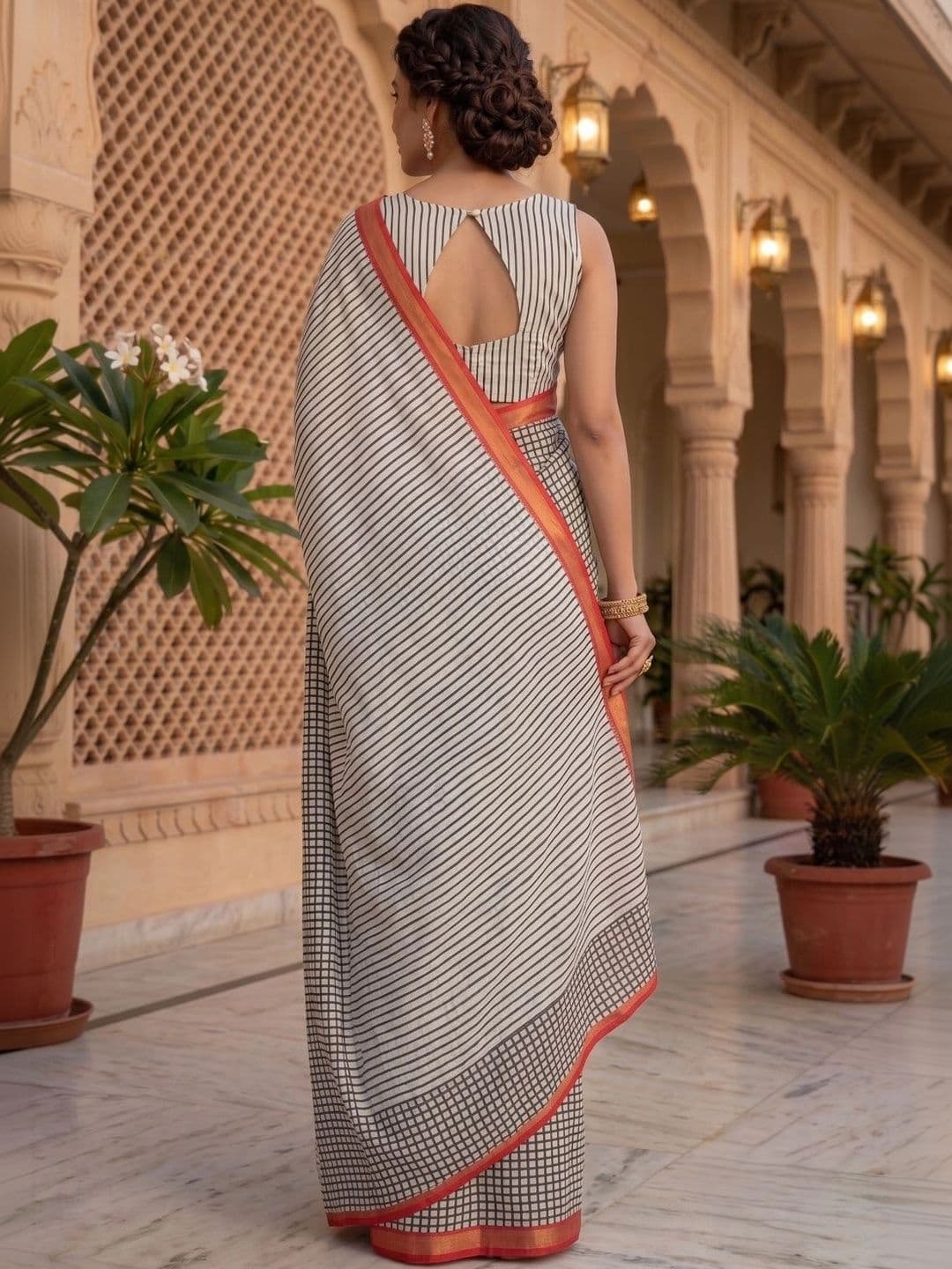 BORAD FASHION Striped Designer Chanderi Saree thumbnail 2