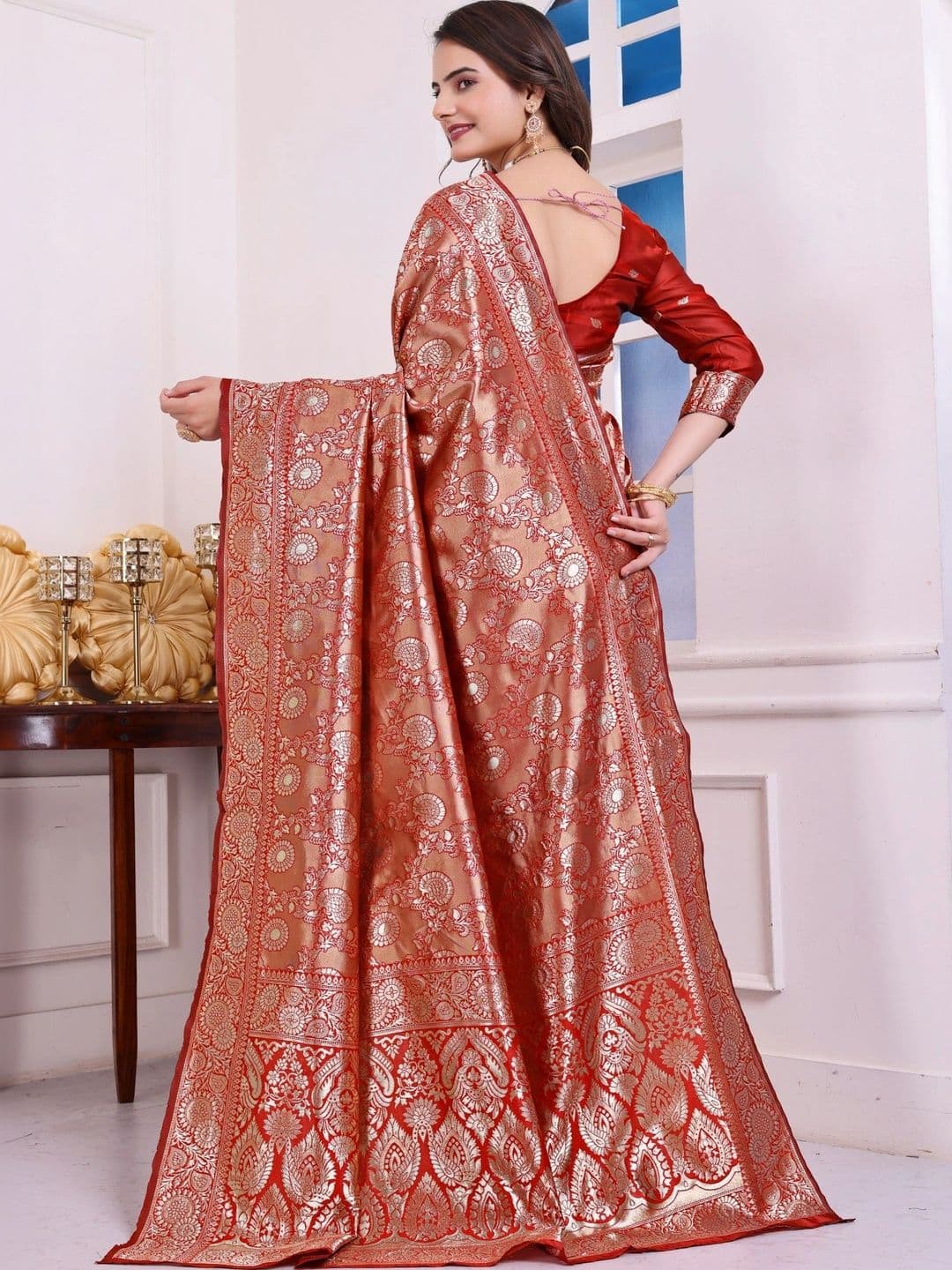 revika Woven Design Zari Art Silk Designer Kanjeevaram Saree thumbnail 3