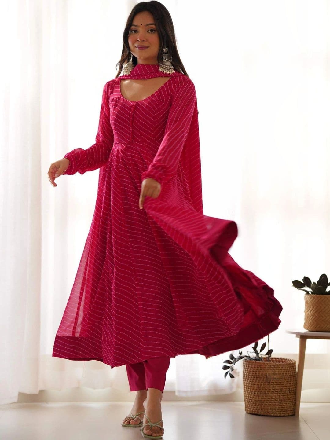 PALMIRA Women Leheriya Printed Regular Kurta with Trousers & With Dupatta thumbnail 2