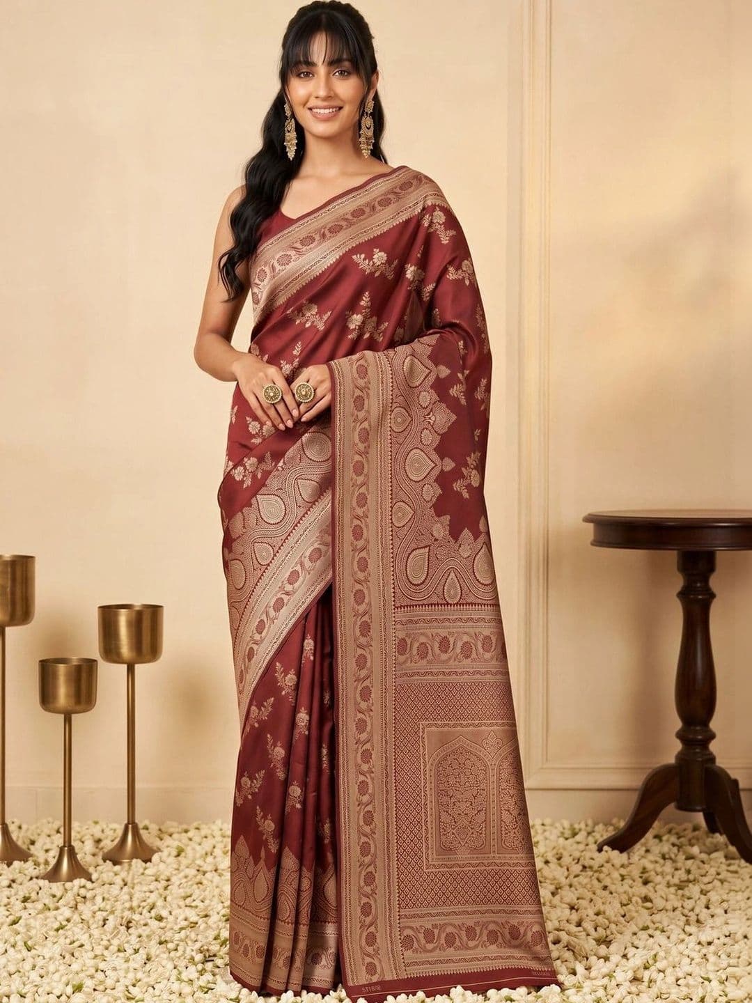 all about you Woven Design Zari Silk Blend Designer Banarasi Saree - view 1