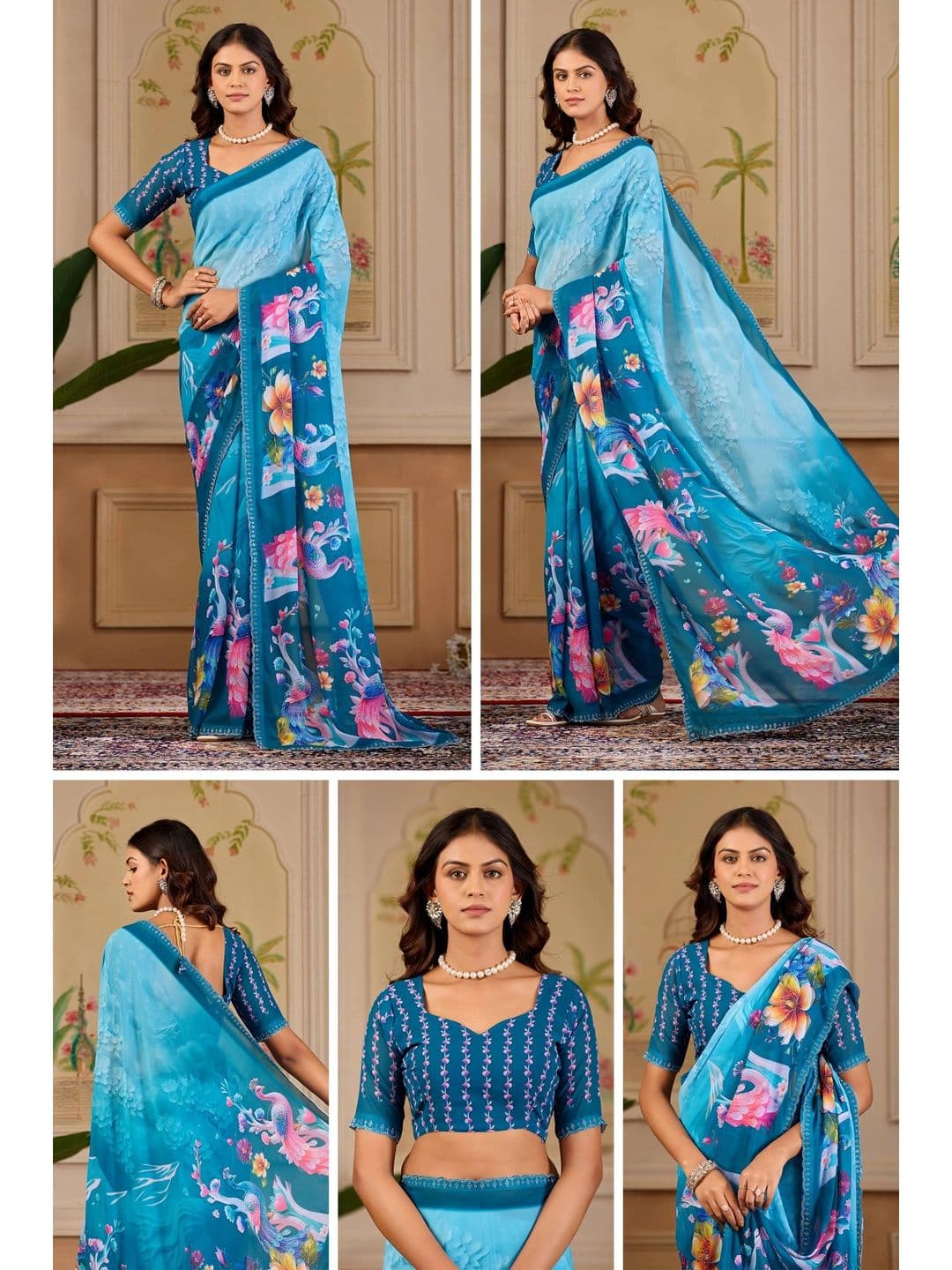 K 5 Fashion Ethnic Motifs Embroidered Pure Georgette Fusion Ikat Saree thumbnail 3