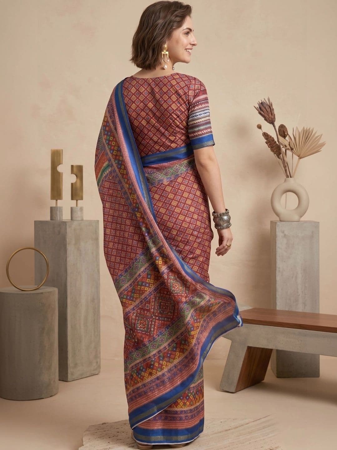 BORAD FASHION Bandhani Designer Chanderi Saree thumbnail 3