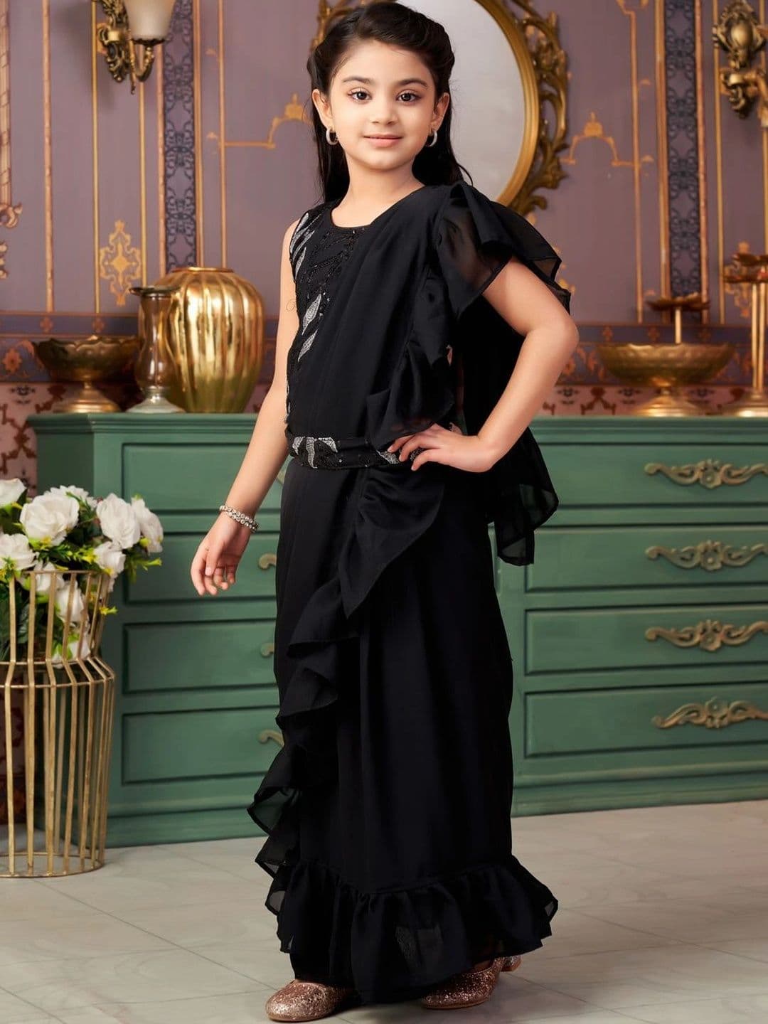 BAESD Girls Embellished Sequinned Ready to Wear Lehenga & Blouse Taping thumbnail 4