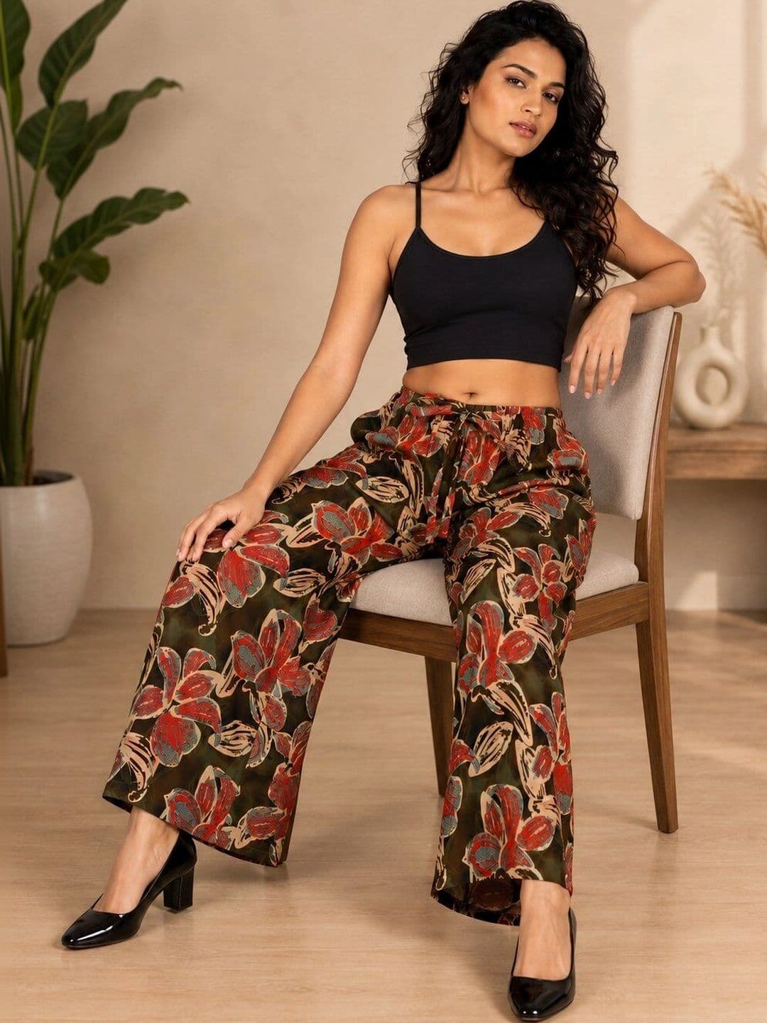 VSP CREATION Women Floral Printed Chambray Ethnic Palazzos thumbnail 2